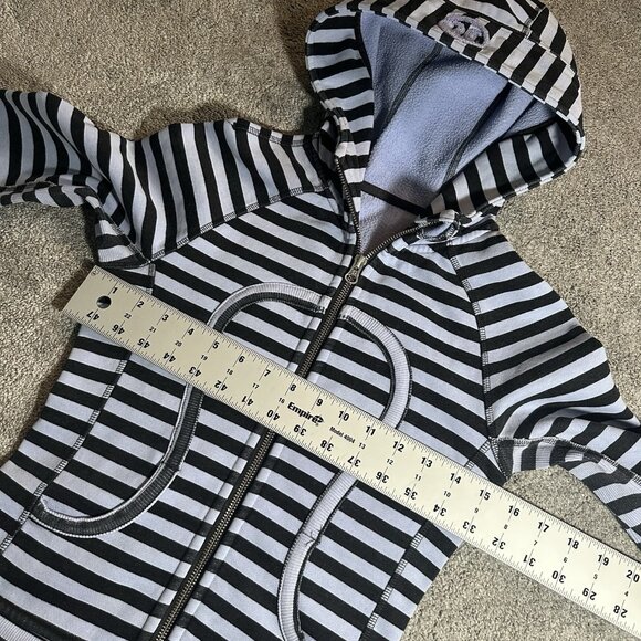 VTG Lululemon Scuba Hoodie Size 2 Light Blue Black Striped Full Zip Thumbholes - Picture 8 of 11
